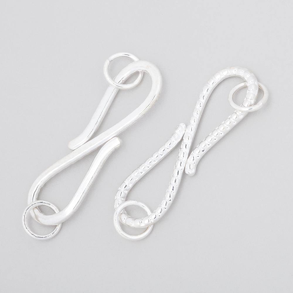 36x10mm Sterling Silver S Hook with Dotted Design 1 piece - BeadsofCambay.com