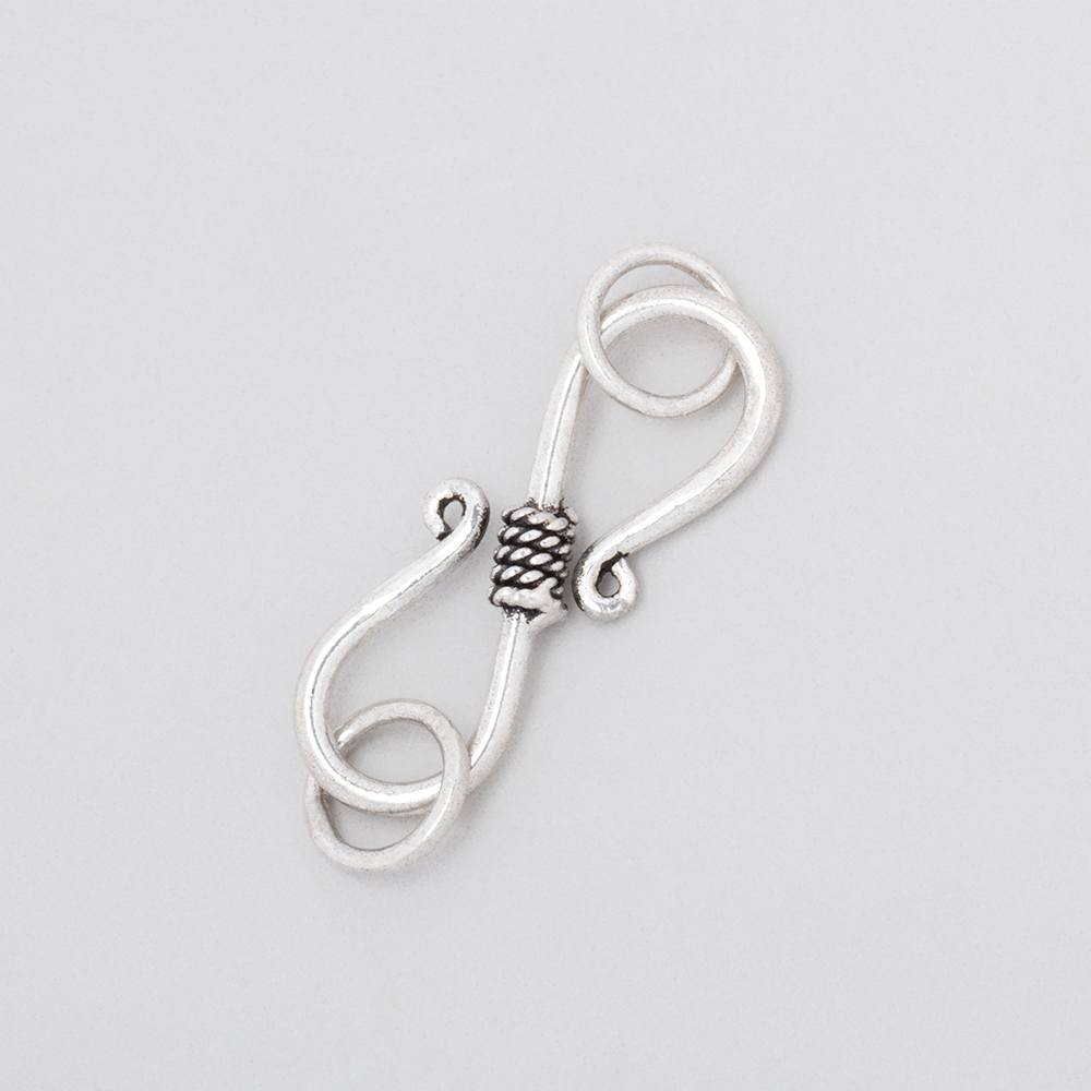 23x8.5mm Antiqued Sterling Silver S Hook Center Rope Design 1 piece - BeadsofCambay.com