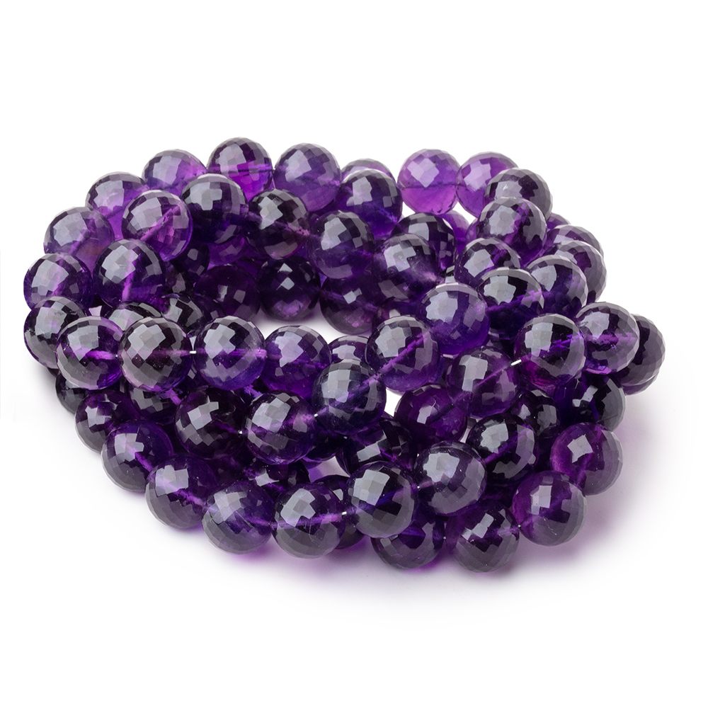 9.5-11mm Dark Amethyst Faceted Round Beads 16 inch 39 pieces - BeadsofCambay.com