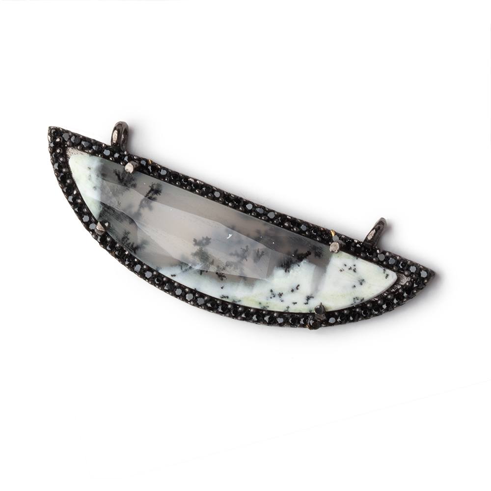 44x12mm Black Gold & Black CZ Bezel Dendritic Opal Half Moon 1 Connector - Beadsofcambay.com