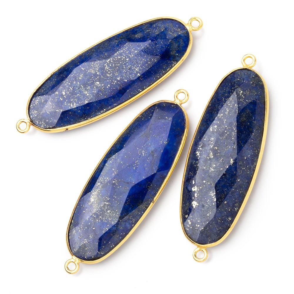 44x18mm Vermeil Bezel Lapis Lazuli Faceted Oval Connector 1 piece - Beadsofcambay.com