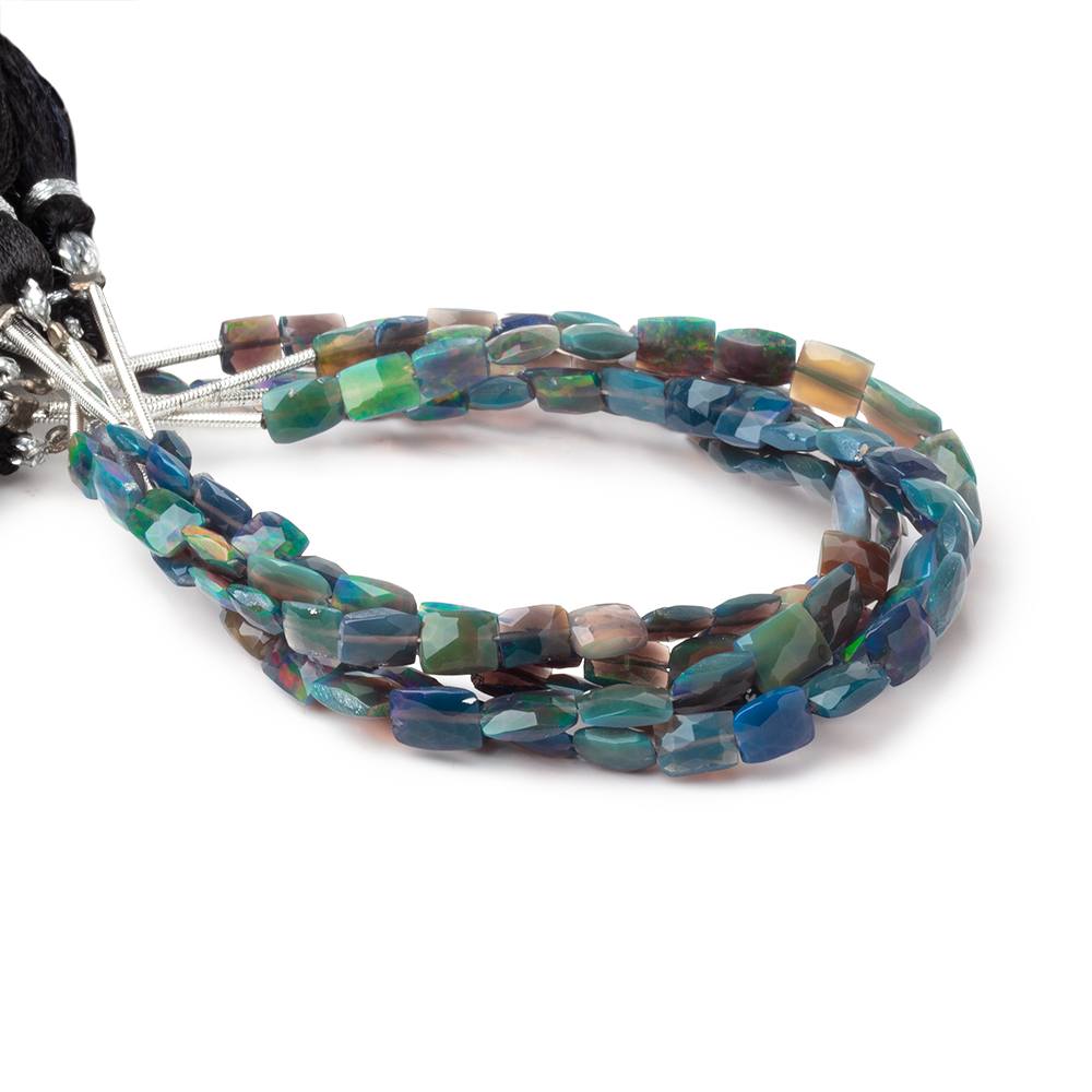 4.5 - 5.5mm Black Ethiopian Opal Faceted Rectangle 6 inch 22 Beads AA - Beadsofcambay.com