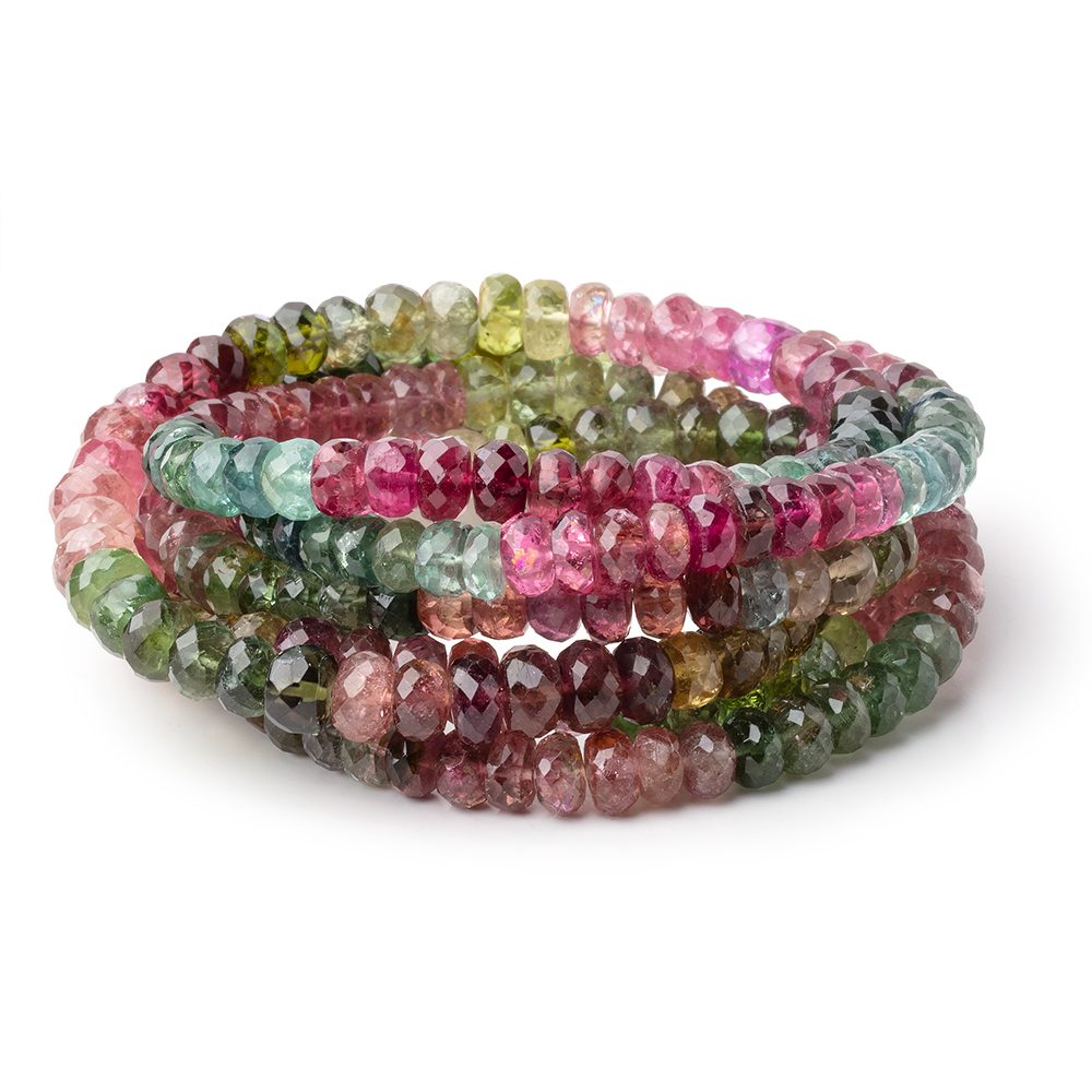 4.5 - 5.5mm Multi Color Tourmaline Faceted Rondelle 16 inch 135 Beads AA - Beadsofcambay.com