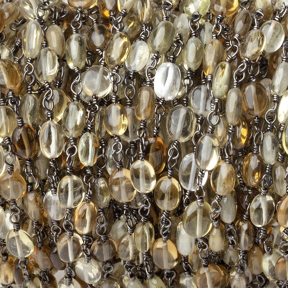 4.5 - 6mm Multi Quartz Plain Ovals on Black Gold Plated Chain - Beadsofcambay.com