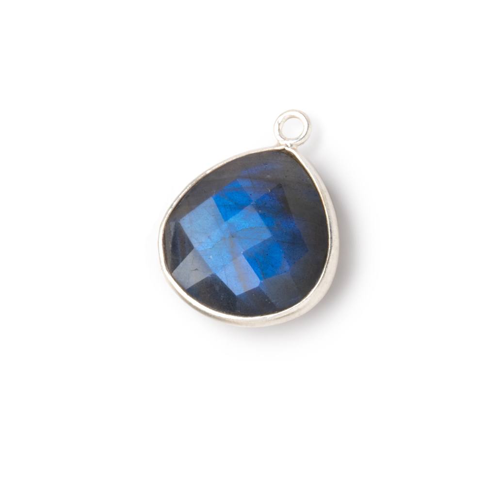 16mm Sterling Silver Bezel Blue Flash Labradorite Faceted Heart Pendant 1 Focal - BeadsofCambay.com