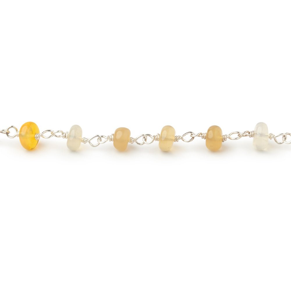 4.5mm Ethiopian Opal Plain Rondelles on .925 Silver Chain - Beadsofcambay.com