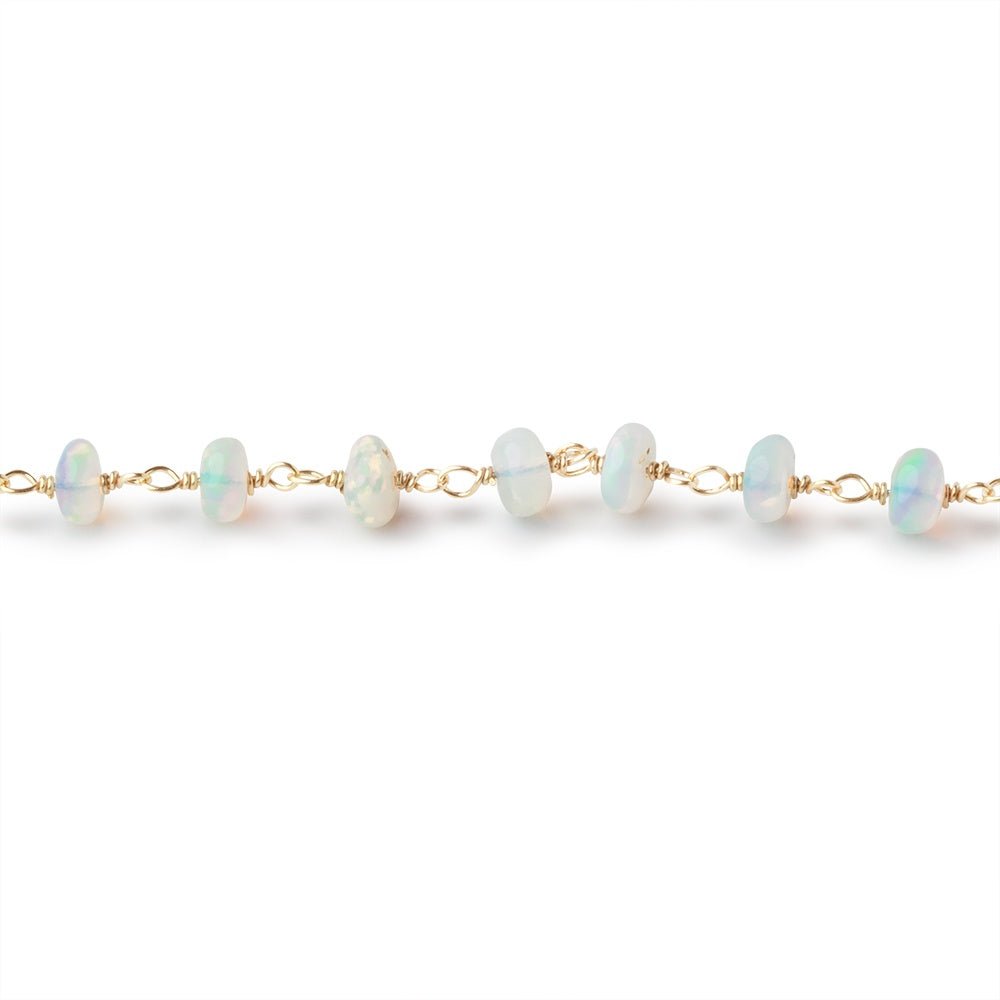 4.5mm Ethiopian Opal Plain Rondelles on Vermeil Hand Wrapped Chain - Beadsofcambay.com