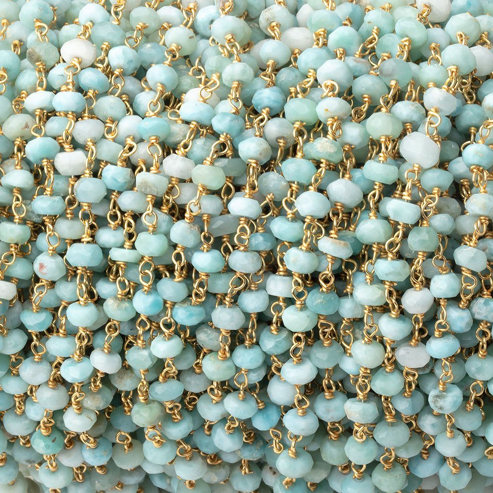 4.5mm Larimar Faceted Rondelle Beads on Vermeil Chain - Beadsofcambay.com