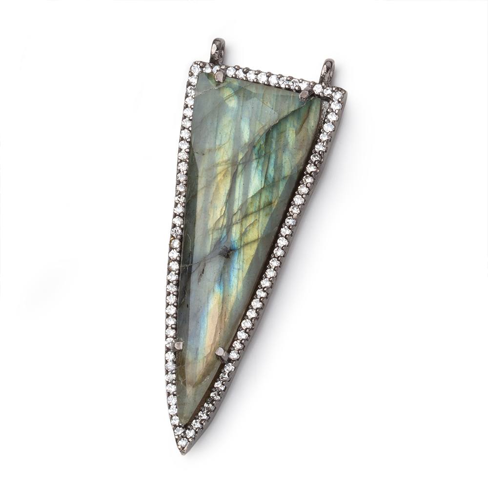 45x18mm Black Gold CZ Bezel Set Labradorite Faceted Point Focal 1 piece - Beadsofcambay.com