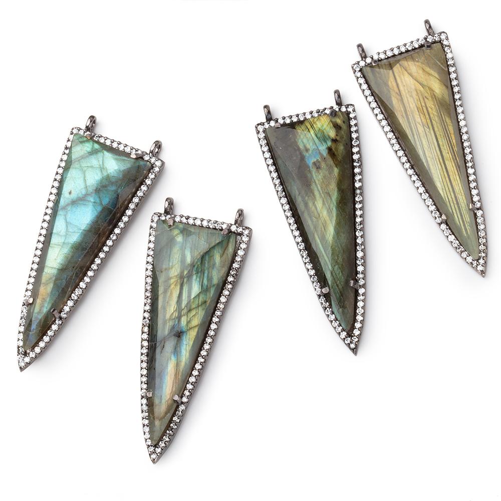 45x18mm Black Gold CZ Bezel Set Labradorite Faceted Point Focal 1 piece - Beadsofcambay.com