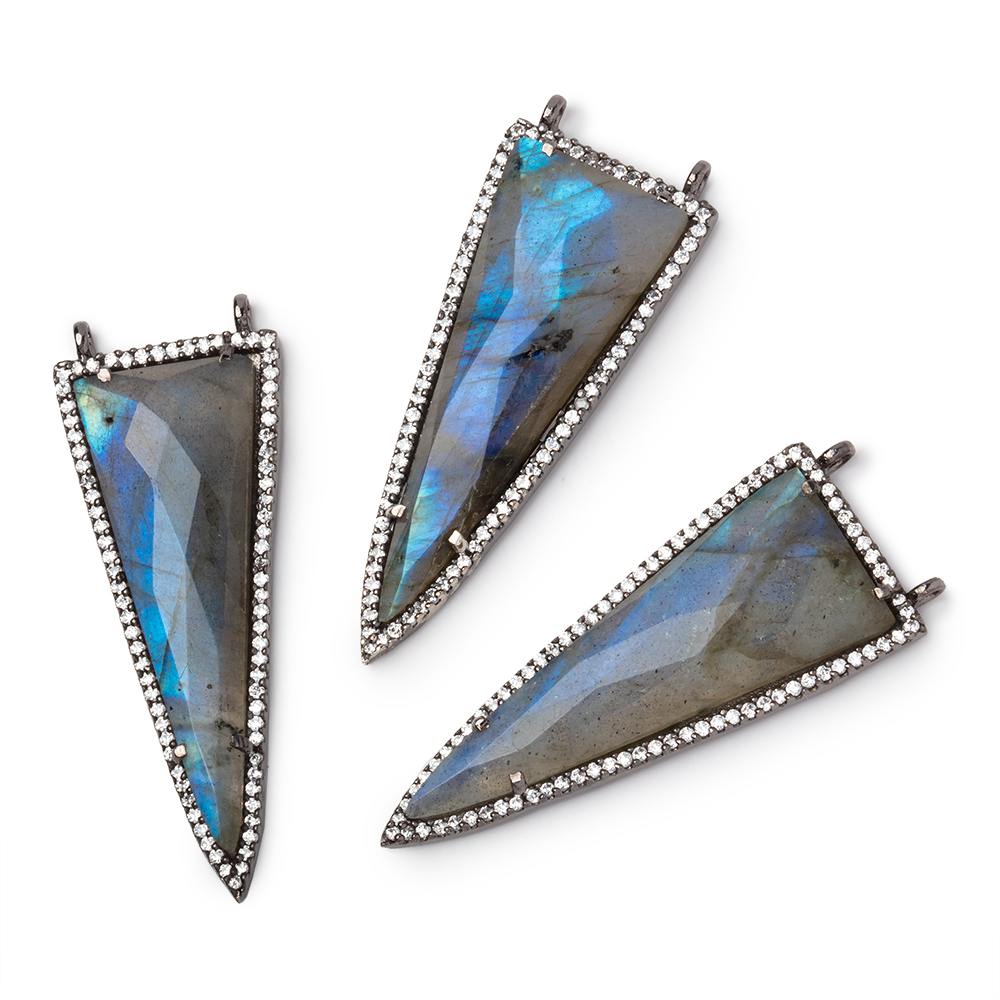 45x18mm Black Gold CZ Bezel Labradorite Faceted Point Connector 1 Focal - Beadsofcambay.com