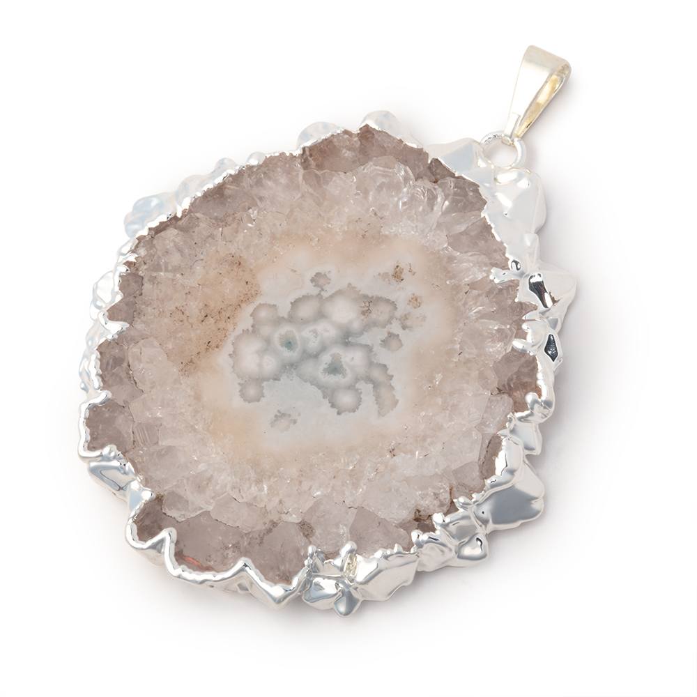 45x43mm Silver Leafed Amethyst Solar Quartz Slice Pendant 1 focal piece - Beadsofcambay.com