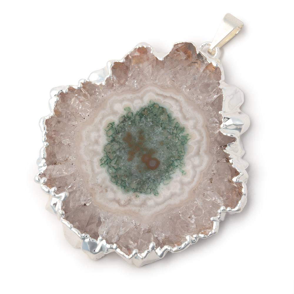 45x43mm Silver Leafed Amethyst Solar Quartz Slice Pendant 1 focal piece - Beadsofcambay.com
