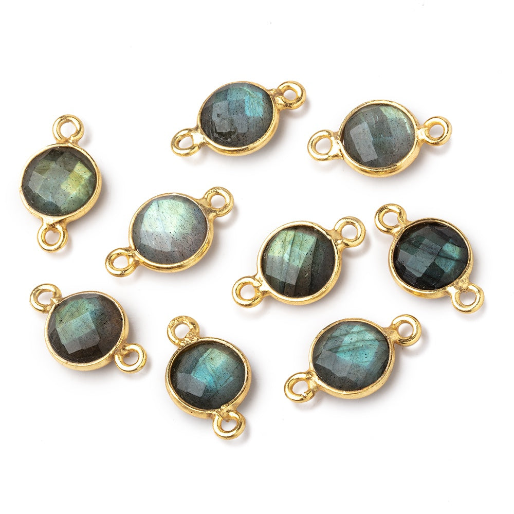 9mm Vermeil Bezel Labradorite Faceted Coin Connector 1 piece - BeadsofCambay.com