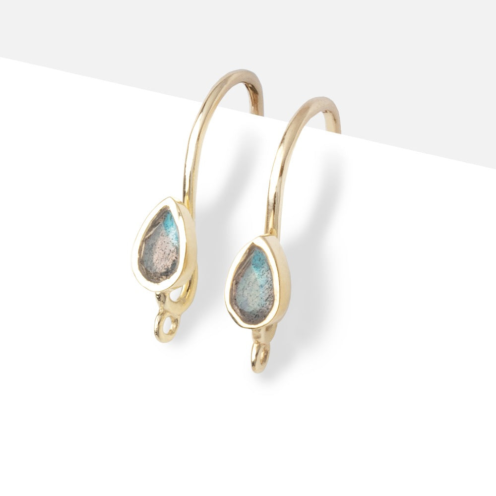 Vermeil Labradorite Tear Drop Earwire Set of 2 pieces - Beadsofcambay.com