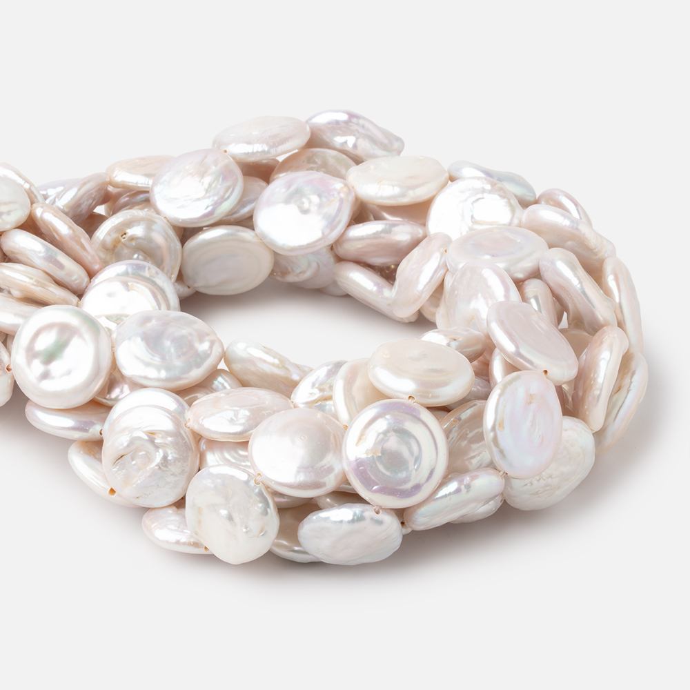 16-18mm Rosé White Coin Freshwater Pearls 15.5 inch 23 Beads- BeadsofCambay.com