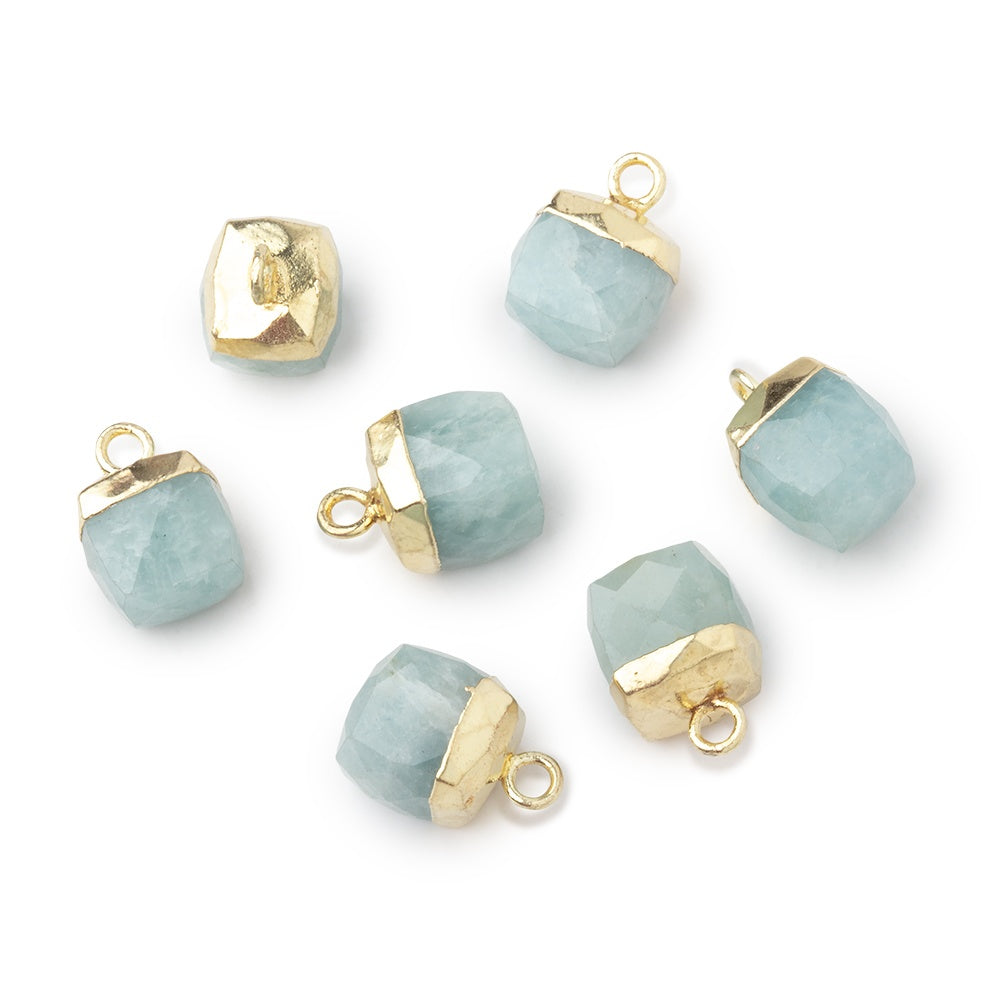 8mm Gold Leafed Aquamarine Faceted Cube Focal Pendant 1 piece - BeadsofCambay.com