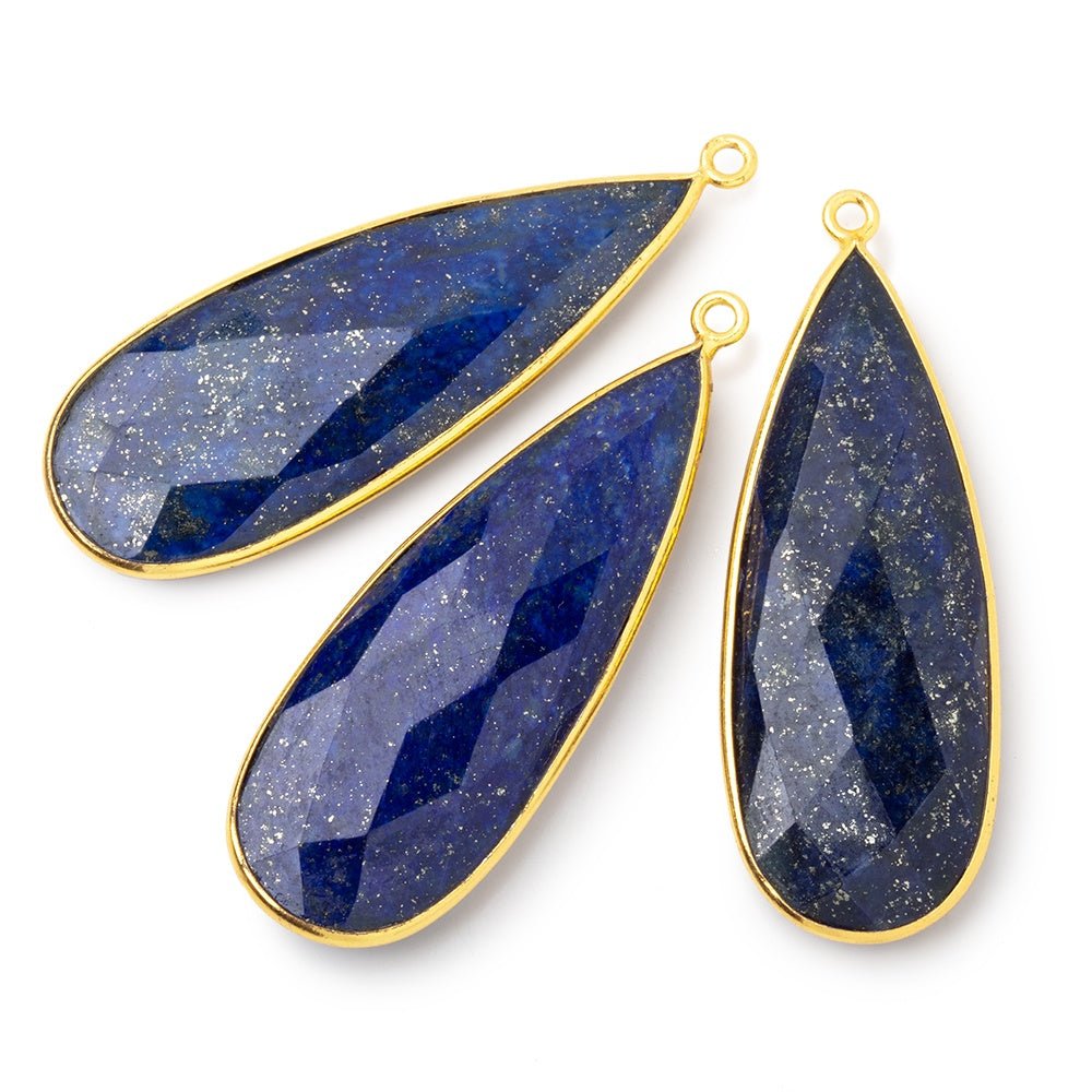46x17mm Vermeil Bezel Lapis Lazuli Faceted Pear Pendant 1 piece - Beadsofcambay.com