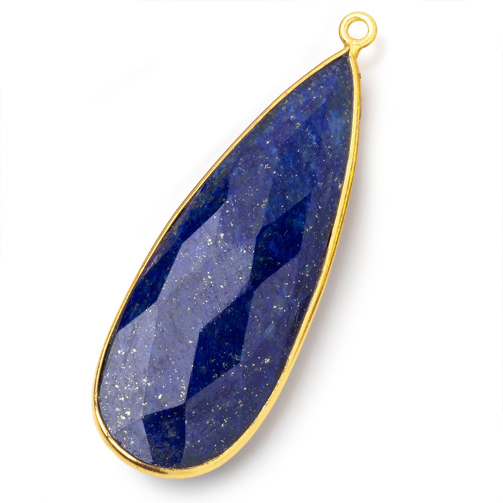 46x17mm Vermeil Bezel Lapis Lazuli Faceted Pear Pendant 1 piece - Beadsofcambay.com