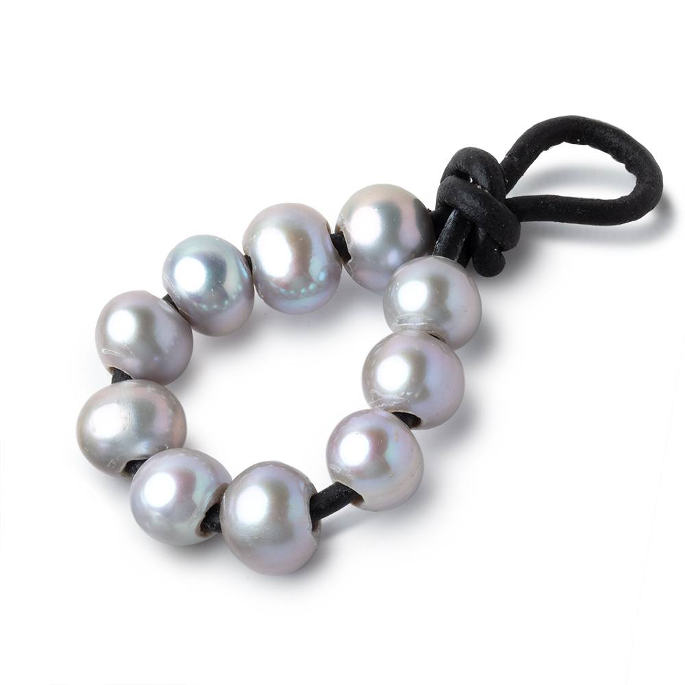 8-9mm Blue Silver Large Hole Off Round Pearls Set of 10 - BeadsofCambay.com