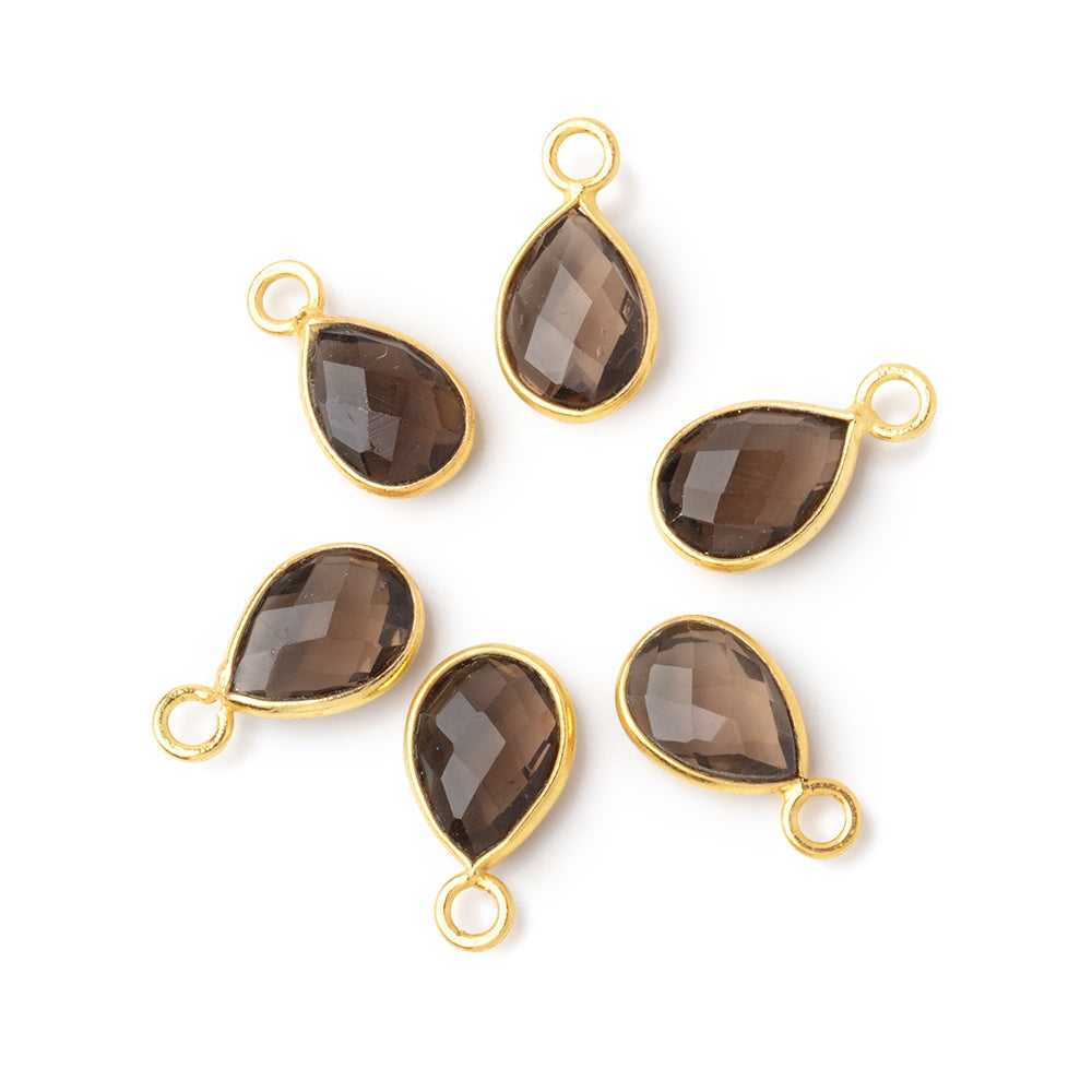 8x7-11x8mm Vermeil Bezel Smoky Quartz Faceted Pear Pendant 1 piece - BeadsofCambay.com