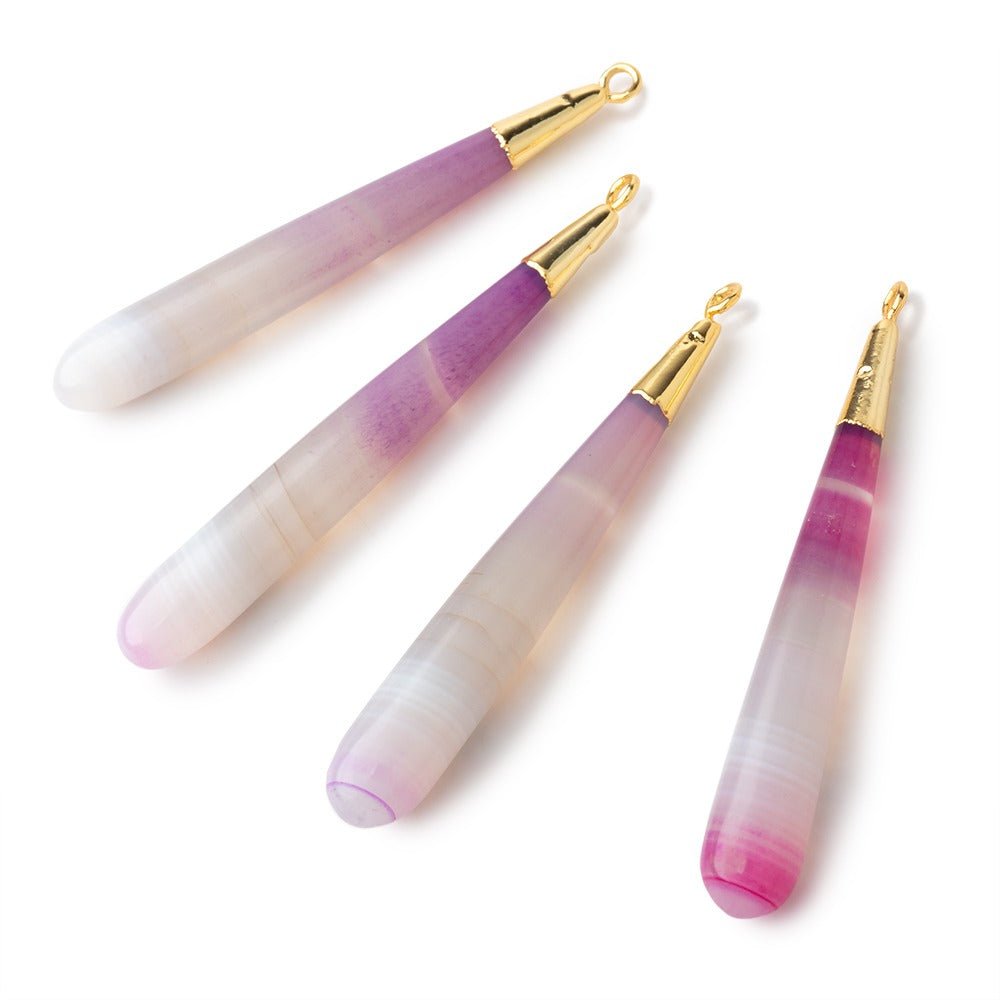 49 - 55mm Gold Leaf Banded Berry Agate Tear Drop 1 Pendant - Beadsofcambay.com