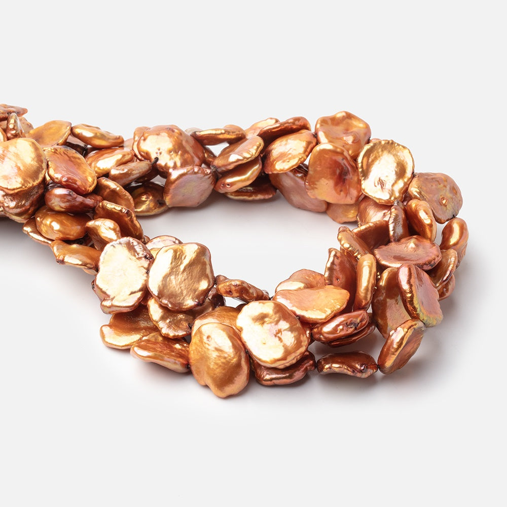 13-16mm Burnt Orange Keshi Freshwater Pearls 15 inch 33 Beads AA - BeadsofCambay.com