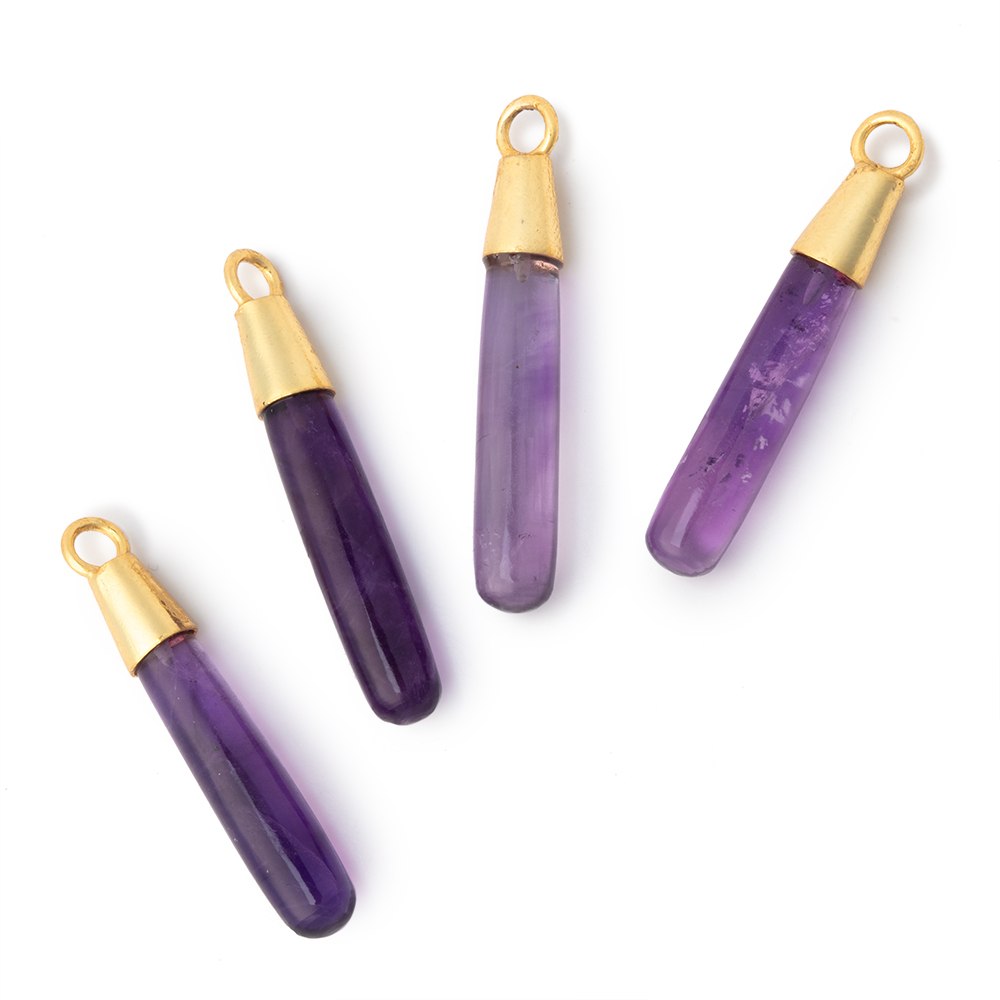 30x5.5mm Vermeil Capped Amethyst Plain Tear Drop Pendant 1 piece - BeadsofCambay.com