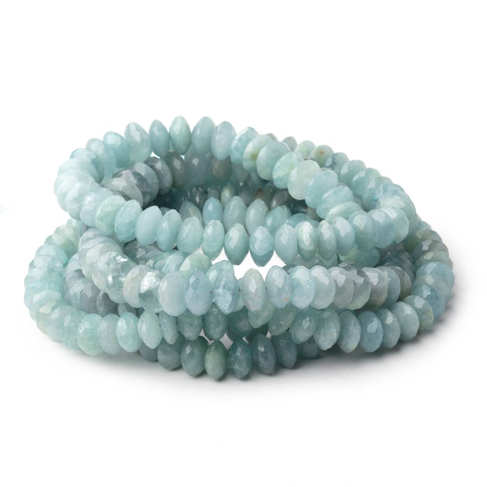 7-10mm Aquamarine German Faceted Rondelles 16 inch 81 Beads - BeadsofCambay.com