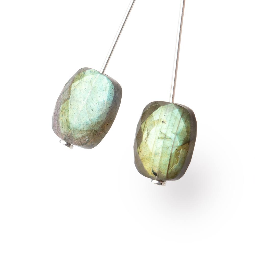 12x10mm Labradorite Faceted Rectangle Focals Set of 2 Beads AA 1mm hole - BeadsofCambay.com
