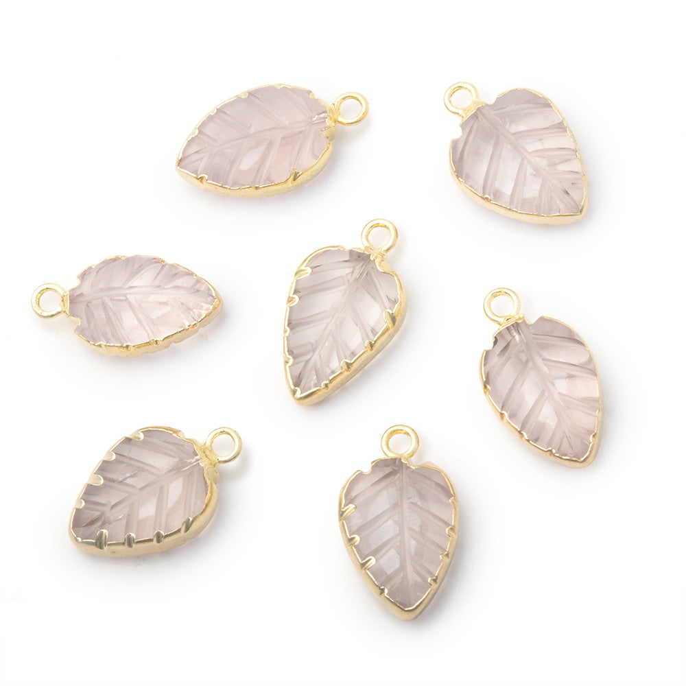 11-15mm Gold Leafed Rose Quartz Carved Leaf Focal 1 piece - BeadsofCambay.com