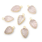 11-15mm Gold Leafed Rose Quartz Carved Leaf Focal 1 piece - BeadsofCambay.com