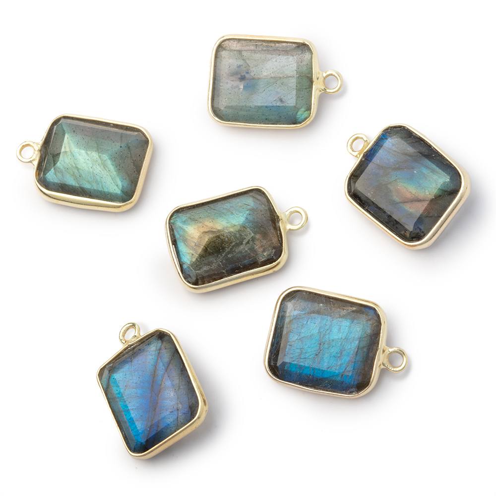13x11mm Vermeil Bezel Labradorite Rectangle Pendant 1 piece - BeadsofCambay.com