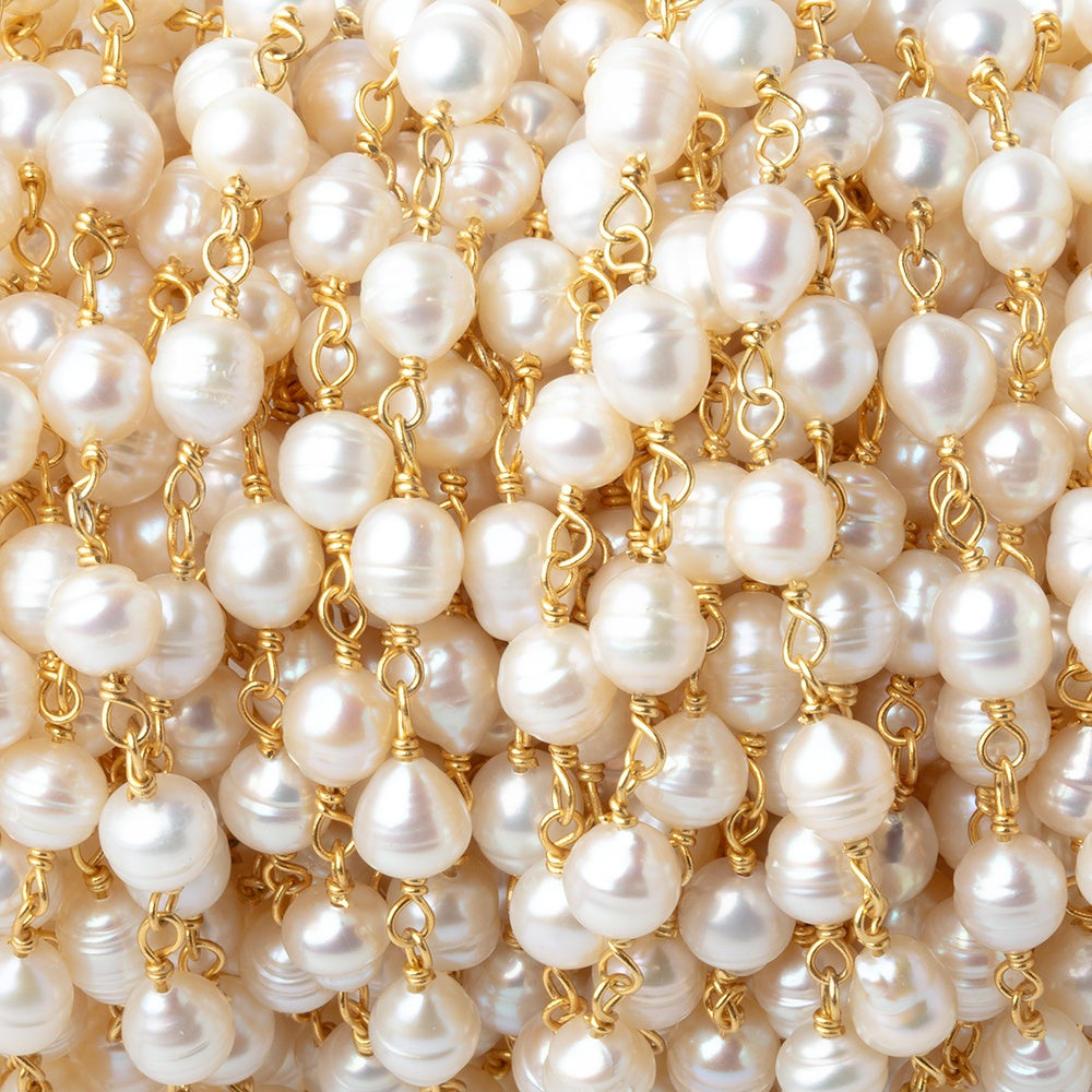 4.5-6mm Off White Petite Ultra Baroque Pearls on Vermeil Chain - BeadsofCambay.com