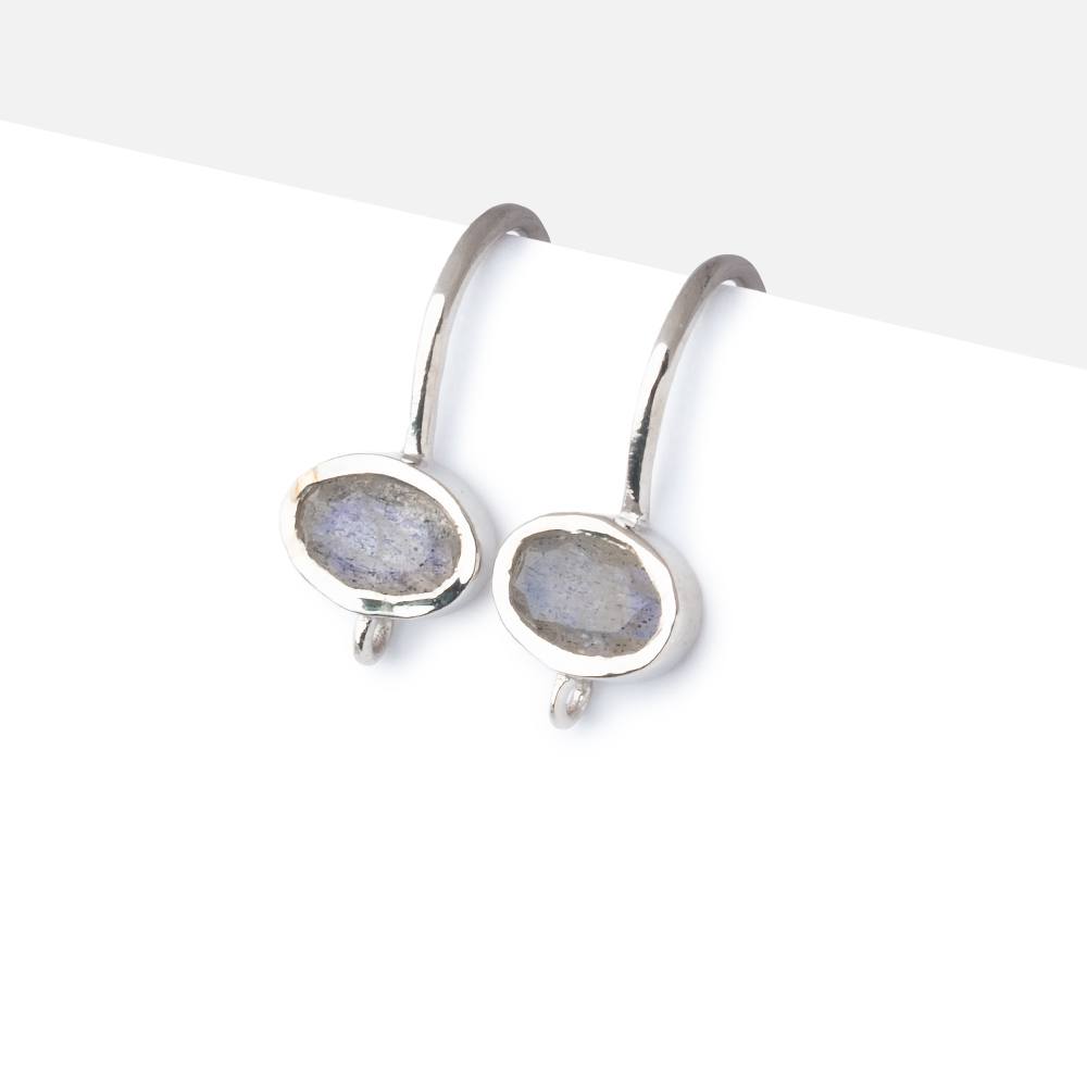 Sterling Silver Labradorite Oval Earwire Set of 2 pieces - Beadsofcambay.com