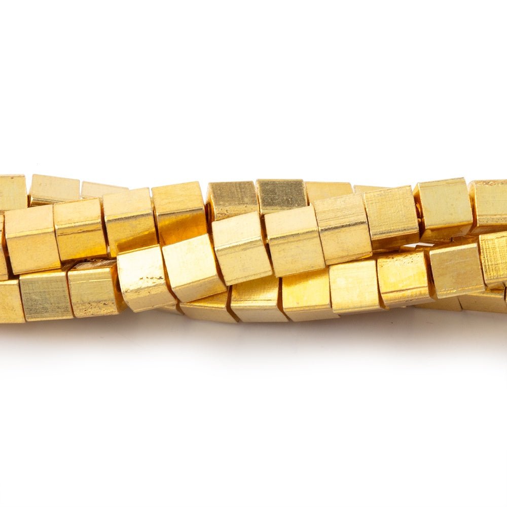 4mm 22kt Gold Plated Shiny Cube Beads 8 inch 50 pieces - Beadsofcambay.com