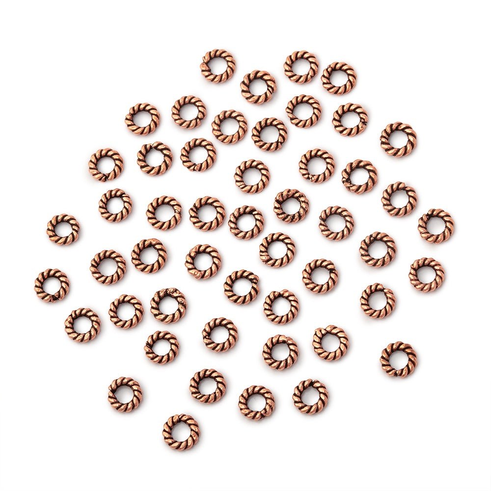 4mm Antiqued Copper Twisted Jump Ring Set of 50 pieces - Beadsofcambay.com