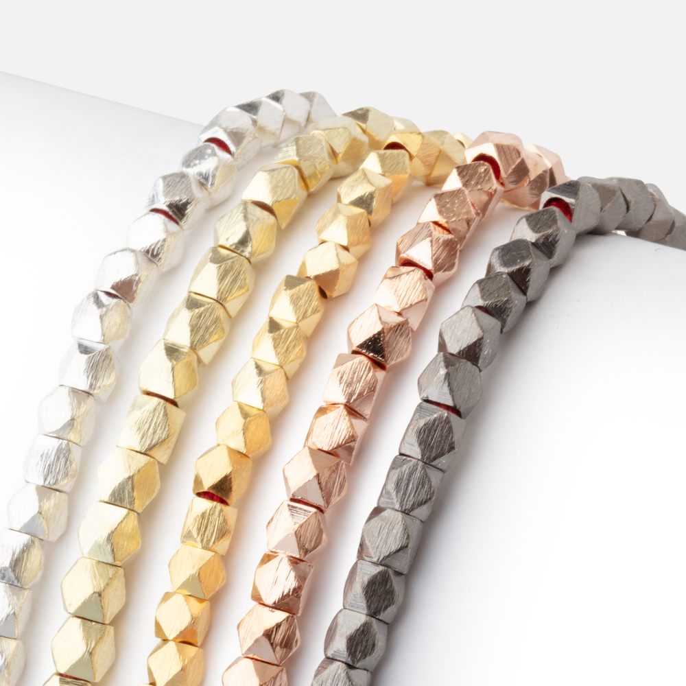 4mm Brushed Faceted Nugget Beads 8 inch 45 pieces - Beadsofcambay.com