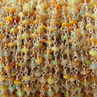 4mm Golden Ethiopian Opal Plain Rondelles on .925 Silver Chain - Beadsofcambay.com