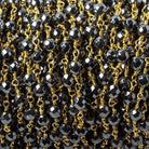 4mm Hematite faceted round Gold Chain by the foot 31 pcs - Beadsofcambay.com
