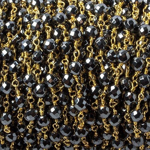4mm Hematite faceted round Gold Chain by the foot 31 pcs - Beadsofcambay.com