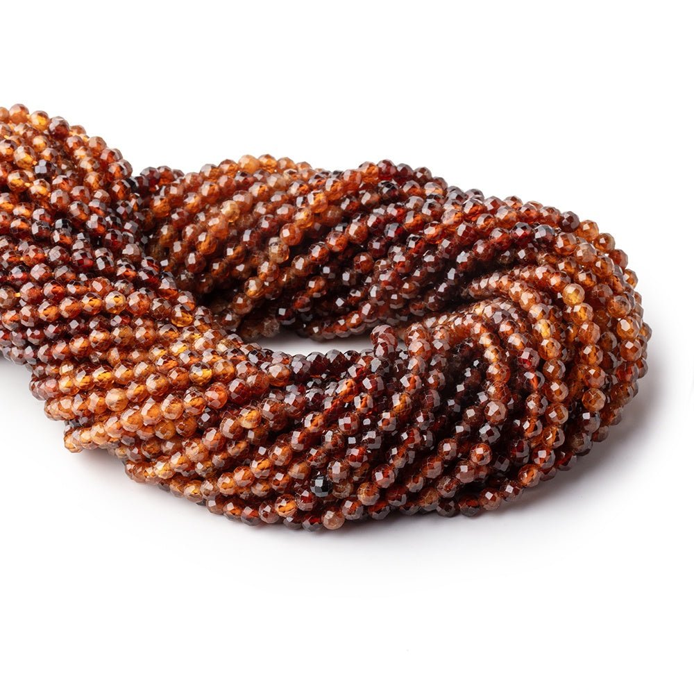 4mm Hessonite Garnet Micro Faceted Round Beads 15 inch 98 pieces - Beadsofcambay.com