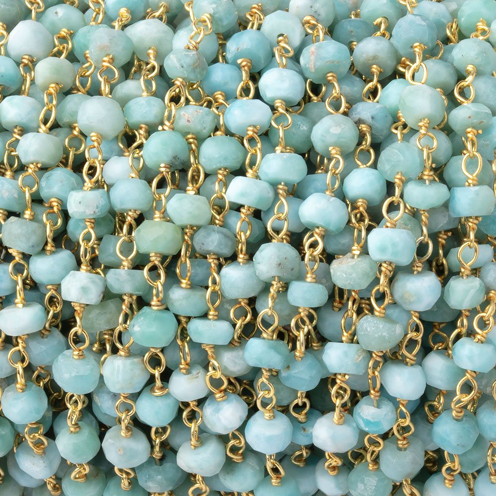 4mm Larimar Faceted Rondelles on Vermeil Chain - Beadsofcambay.com