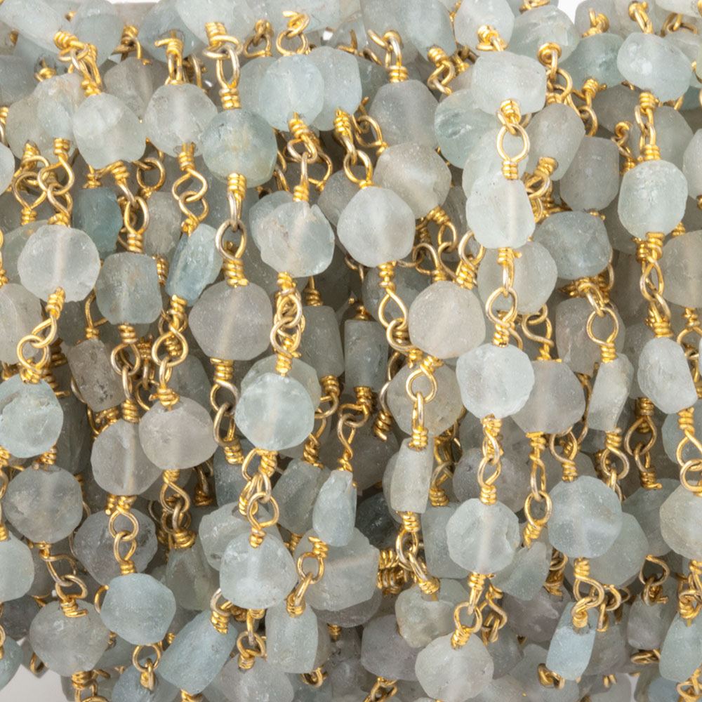 4mm Matte Beryl Hand - Cut Coins on Gold Plated Chain - Beadsofcambay.com