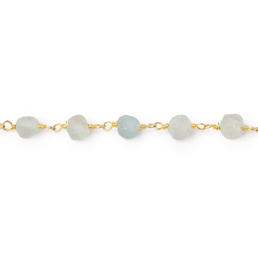4mm Matte Beryl Hand - Cut Coins on Gold Plated Chain - Beadsofcambay.com