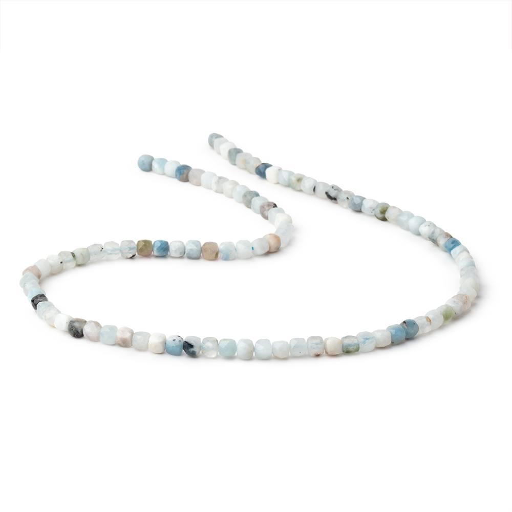 4mm Multi Color Aquamarine Micro Faceted Cube 15.5 inch 95 Beads - Beadsofcambay.com