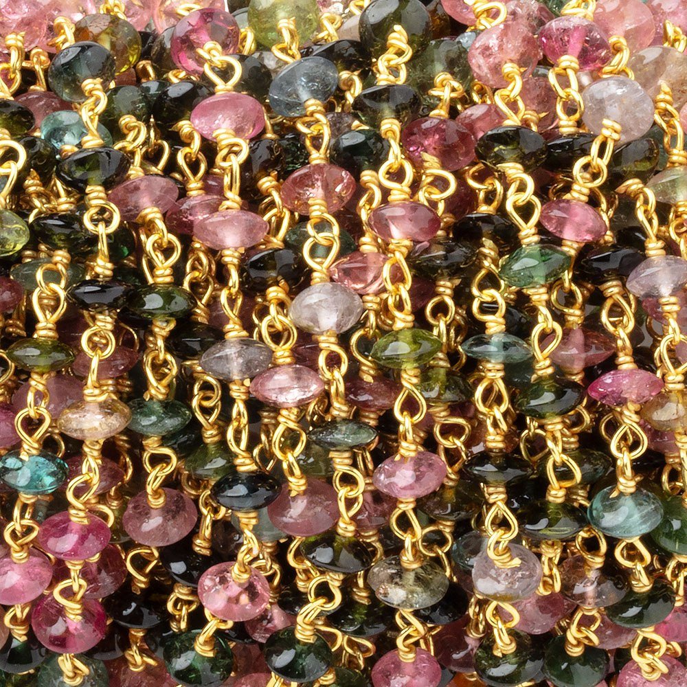 4mm Multi Color Tourmaline Plain Rondelles on Vermeil Chain - Beadsofcambay.com