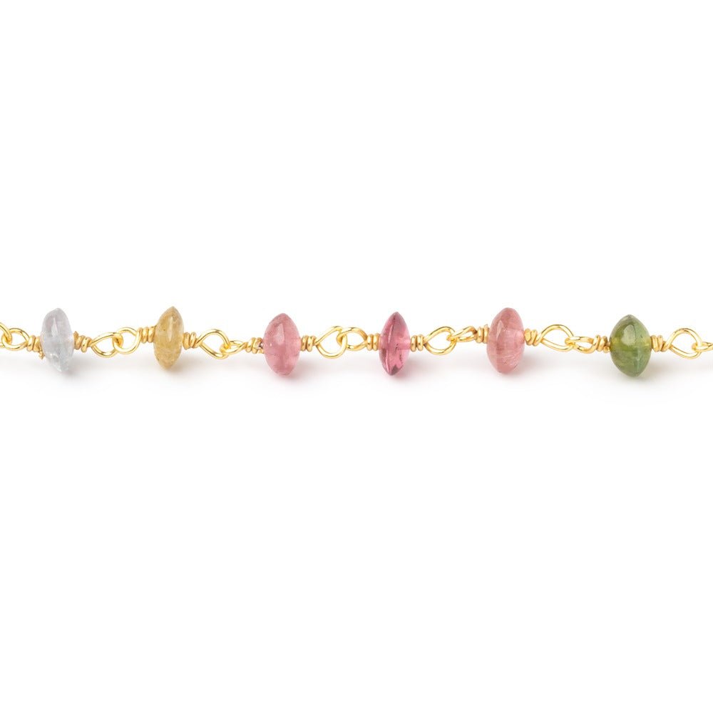 4mm Multi Color Tourmaline Plain Rondelles on Vermeil Chain - Beadsofcambay.com