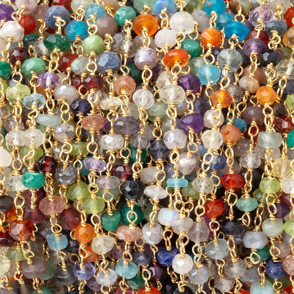 4mm Multi Gem Faceted Rondelles on Vermeil Hand - Wrapped Chain - Beadsofcambay.com