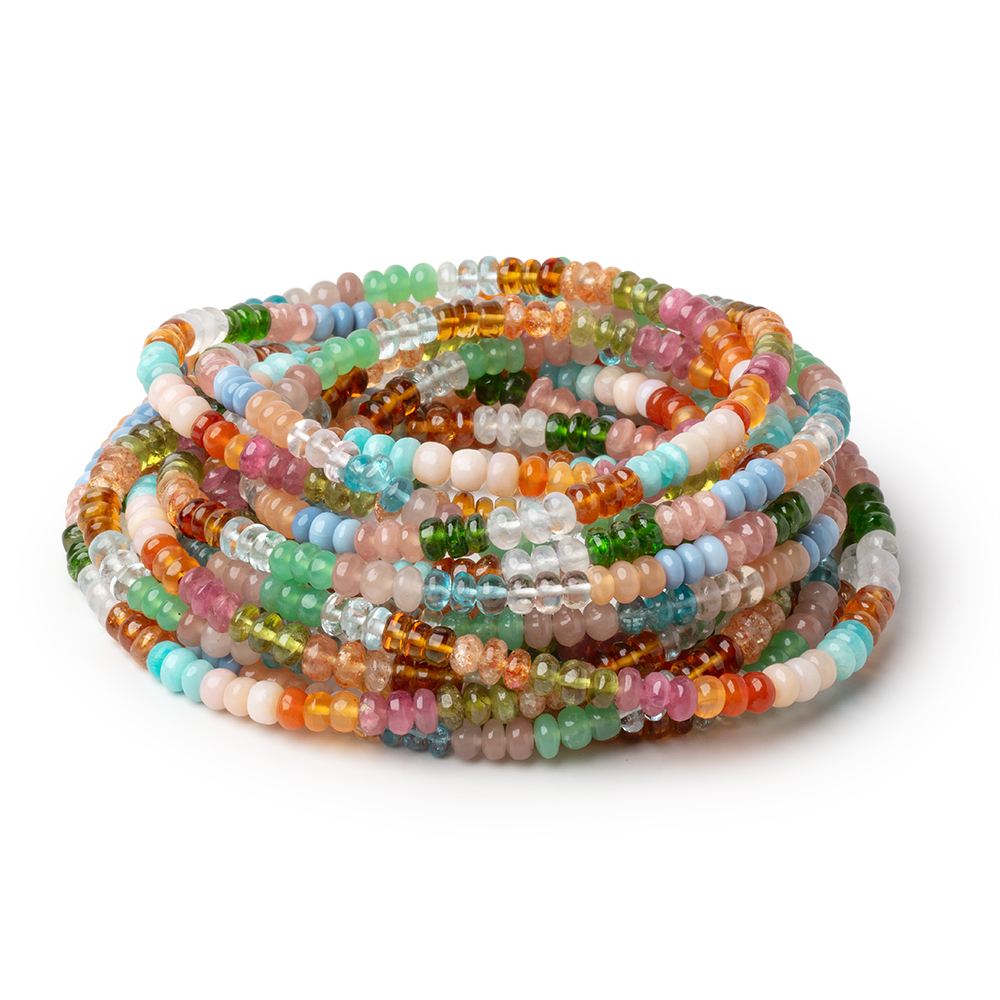 4mm Multi Gemstone Plain Rondelle Beads 36 inch 366 pieces AA - Beadsofcambay.com